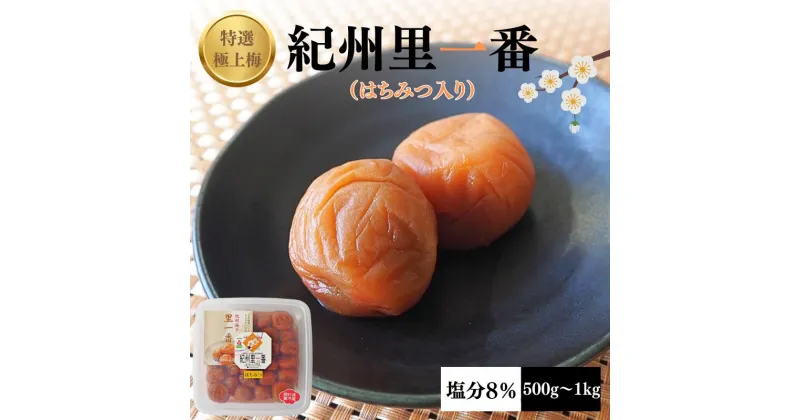 【ふるさと納税】特選極上梅 里一番 （はちみつ入り）【選べる容量500g～1kg】 塩分8% / 和歌山 梅干し 田辺市 紀州南高梅 南高梅 はちみつ 梅干 梅 うめ